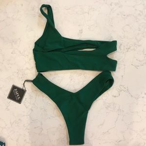 One shoulder dark green zaful bikini